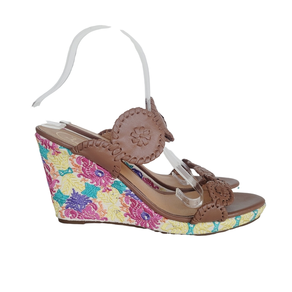 Jack Rogers Livvy Cognac Crochet Floral Wedge Slides